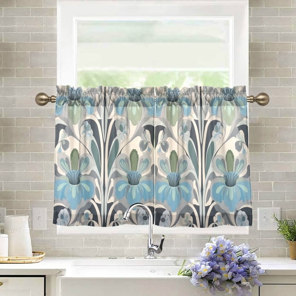 Yayeee Kitchen Curtains Tier Pair Light Filtering 27"x24" Rod Pocket Short Cafe Window Panel, Vibrant Abstract Design