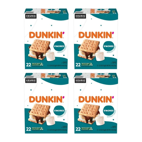 (4 Pack) Dunkin’ S’mores Artificially Flavored Coffee, Medium Roast, Keurig K-Cup Pods, 22 Count Box