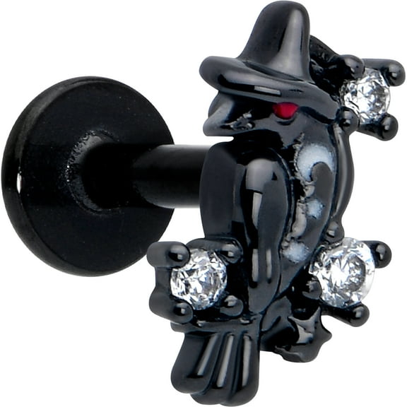 Body Candy 16G 316L Black Stainless Steel Clear Raven Witch Labret Monroe Lip Ring Tragus 6mm