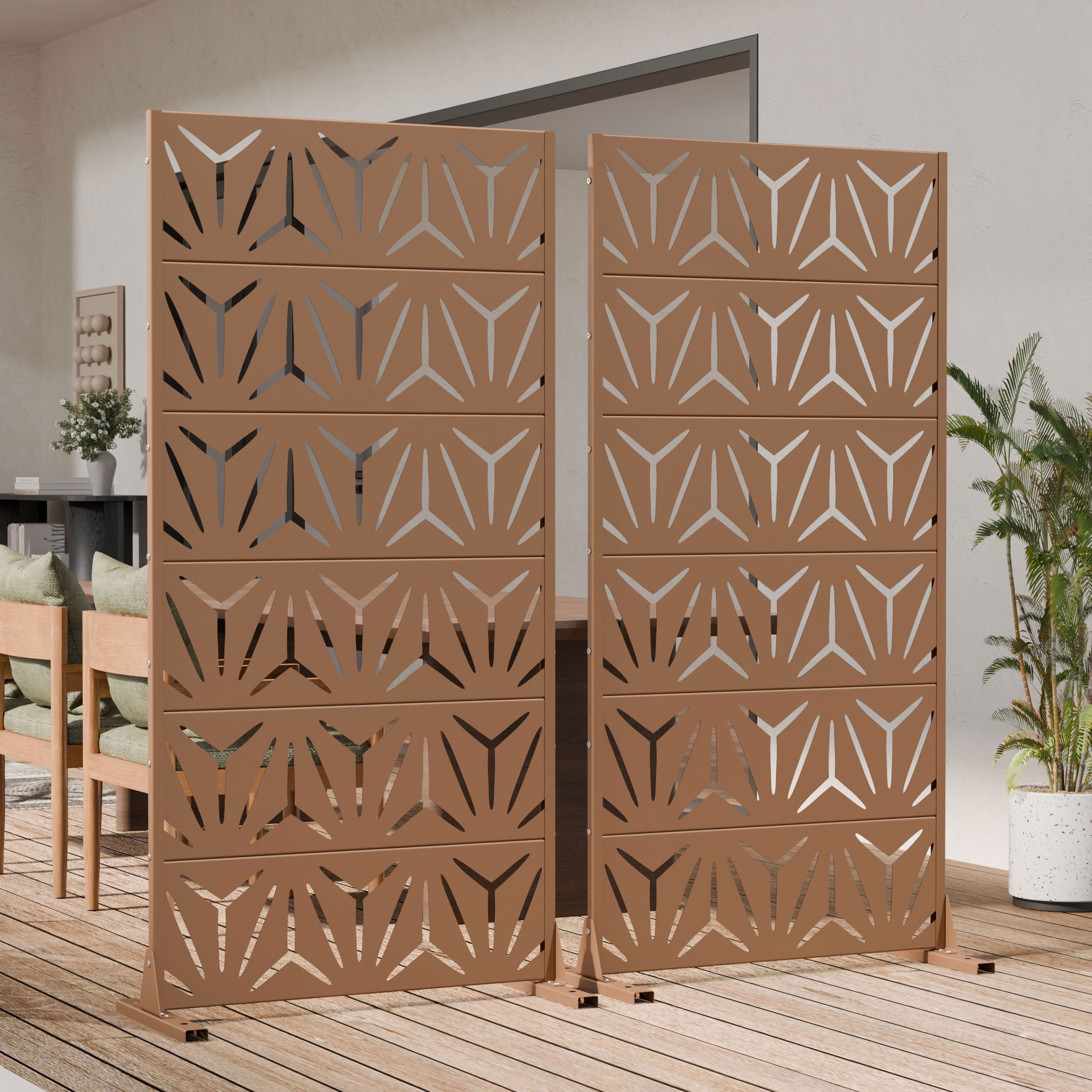 MAYEERTY 6 Panels Metal Outdoor Privacy Screen Panel Garden Divider Patio Backyard Decorative Privacy Fence 2Pcs, 72×35.4×15.7in