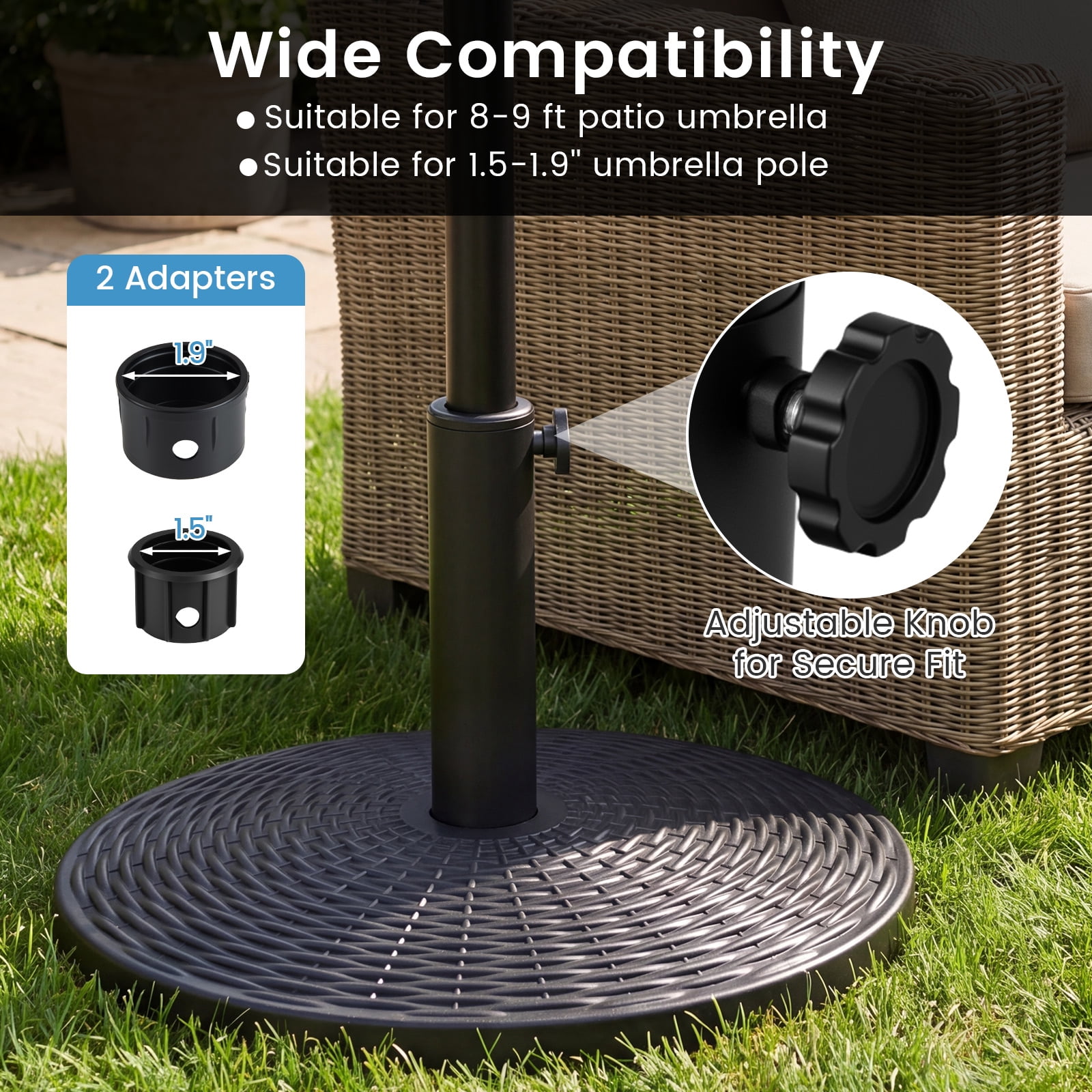 Costway Concrete Patio Umbrella Base, Heavy-duty Round Umbrella Stand with Rattan Pattern