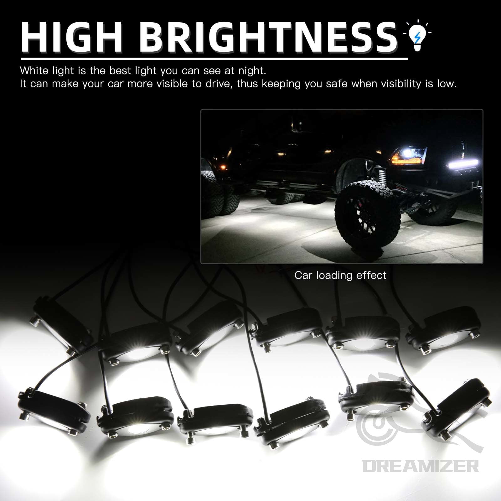 12 Pods LED Rock Lights, Ampper Waterproof LED Neon Underglow Light for Car Truck ATV UTV SUV Offroad Boat Underbody Glow Trail Rig Lamp (White)