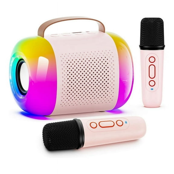 Mini Karaoke Machine for Kids and Adults, Portable Bluetooth Speaker with 2 Wireless Microphones and LED Colorful Lights