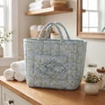 thumbnail image 2 of Boho Fabric Storage Basket, Quilted Floral Print Fabric Storage Basket with Reinforced Handles, Collapsible Quilted Laundry Basket Organizer Bin for Bedroom Closet Home Decor Car Storage Picnic,L, 2 of 14