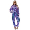 thumbnail image 3 of Choomomo Women Alien Outfits One-piece Rompers Dancewear Shiny Metallic Unitard Jumpsuit Clubwear Blue 3XL, 3 of 5