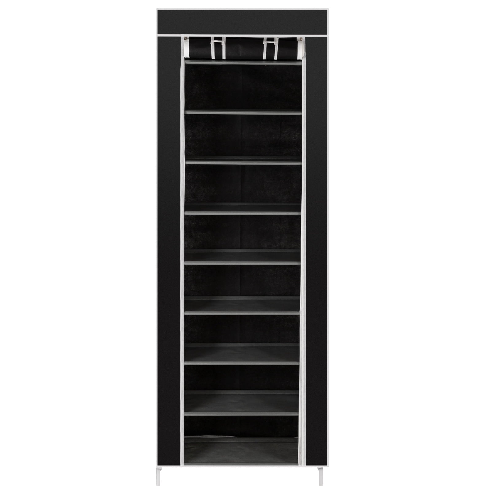 Shoes Rack with Cover, paproos 10 Tier Shoes Organizer, Fabric Sneaker Rack with Dustproof Nonwoven Fabric Cover, Room-saving Shoe Storage Cabinet for Entryway, Free Standing Tall Shoe Holder, Black