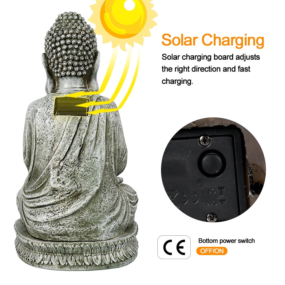 Buddha Solar Lights, Zen Buddha Solar LED Light, Outdoor Water Fountain LED Light Meditating for Yard Garden