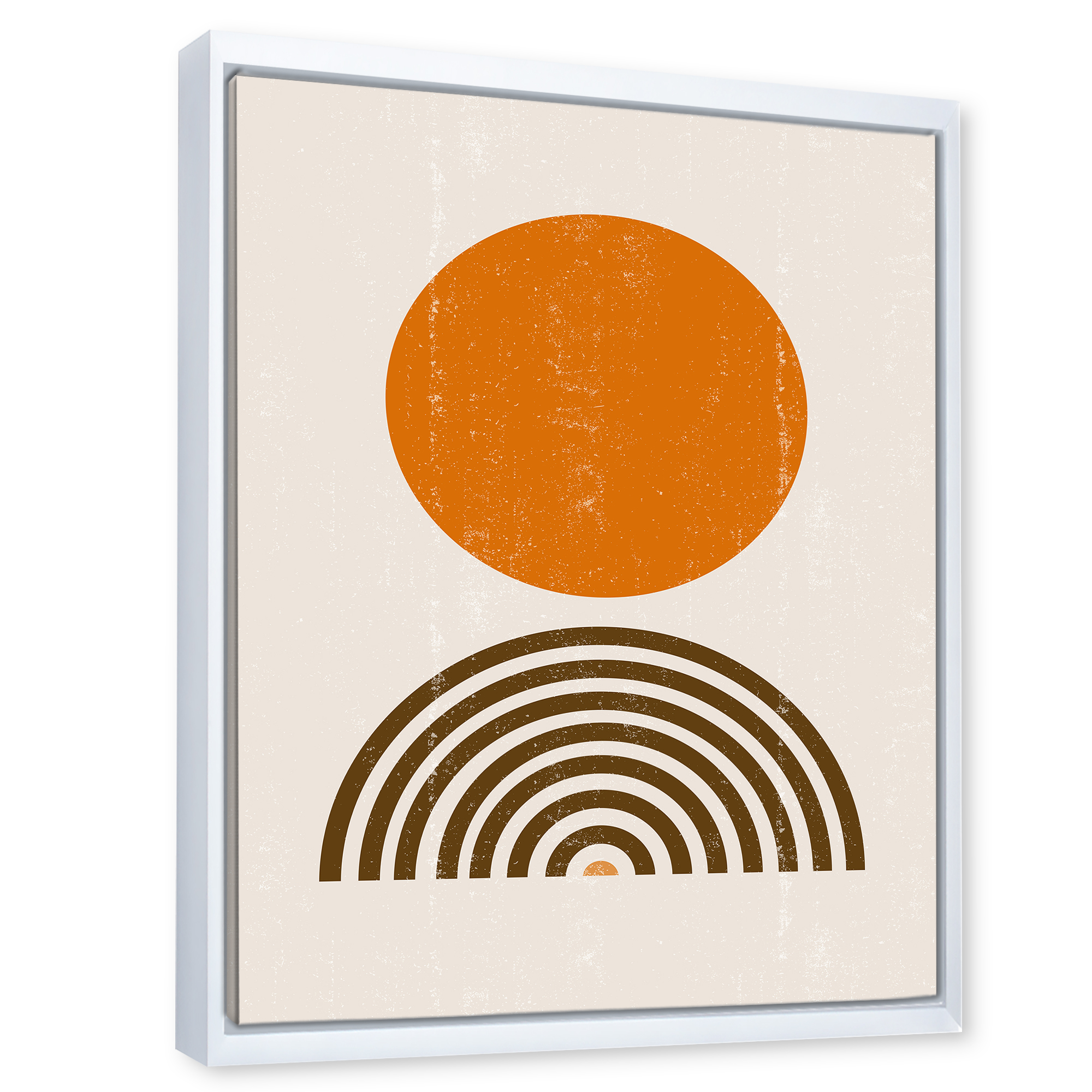 Designart 'Abstract Minimal Rainbow and Orange Sun I' Modern Framed Canvas Wall Art Print