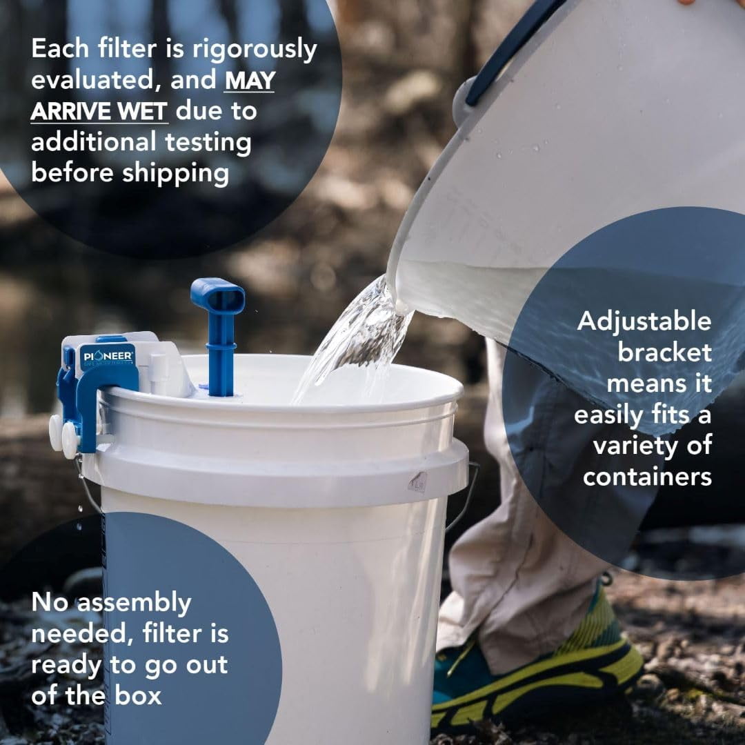 Grifaid Pioneer Outdoor Water Filtration System. Bucket Pump Purifier Produces Clean Drinking Water for Backpacking, Survival, Hiking, Emergency