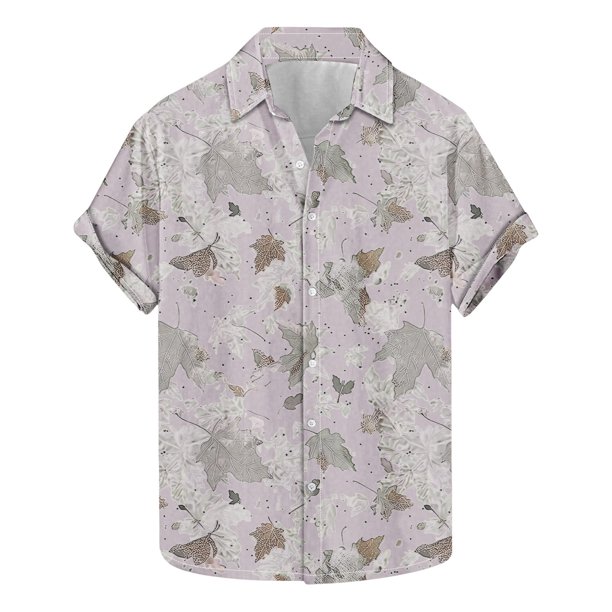 Blusa y camisa de manga corta con cuello vuelto para hombre, camisa informal de moda con estampado de hojas y solapa de manga corta, blusa para hombre