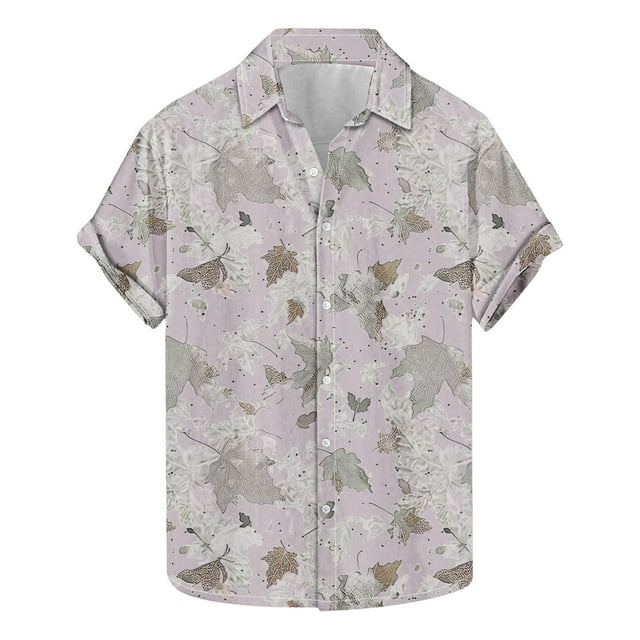 Blusa y camisa de manga corta con cuello vuelto para hombre, camisa informal de moda con estampado de hojas y solapa de manga corta, blusa para hombre
