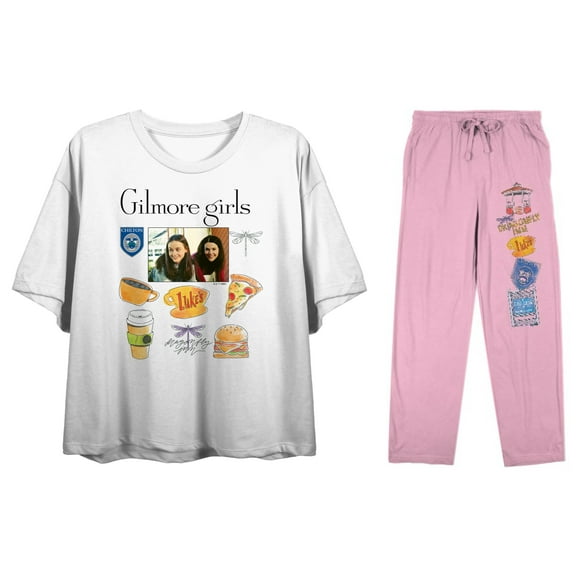 Gilmore Girls Food Collage Ladies Sleep Set and Short Sleeve Tee and Joggers-Large