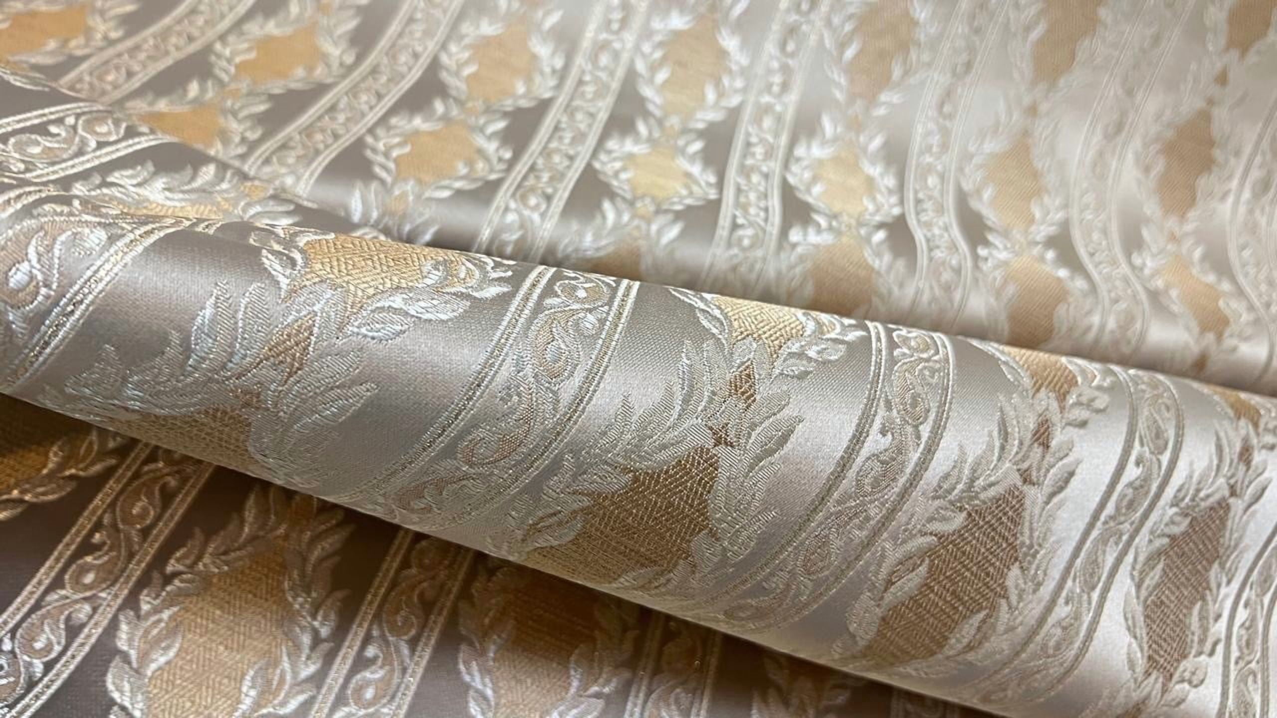 Decora Furnishings Luxurious Woven Jacquard Damask Stripes Heavy Furnishing Fabric for Upholstery, Sofa, Chair, Cushion Covers, Head Board - Width 54 inches - Fabric by The Yard (Beige)