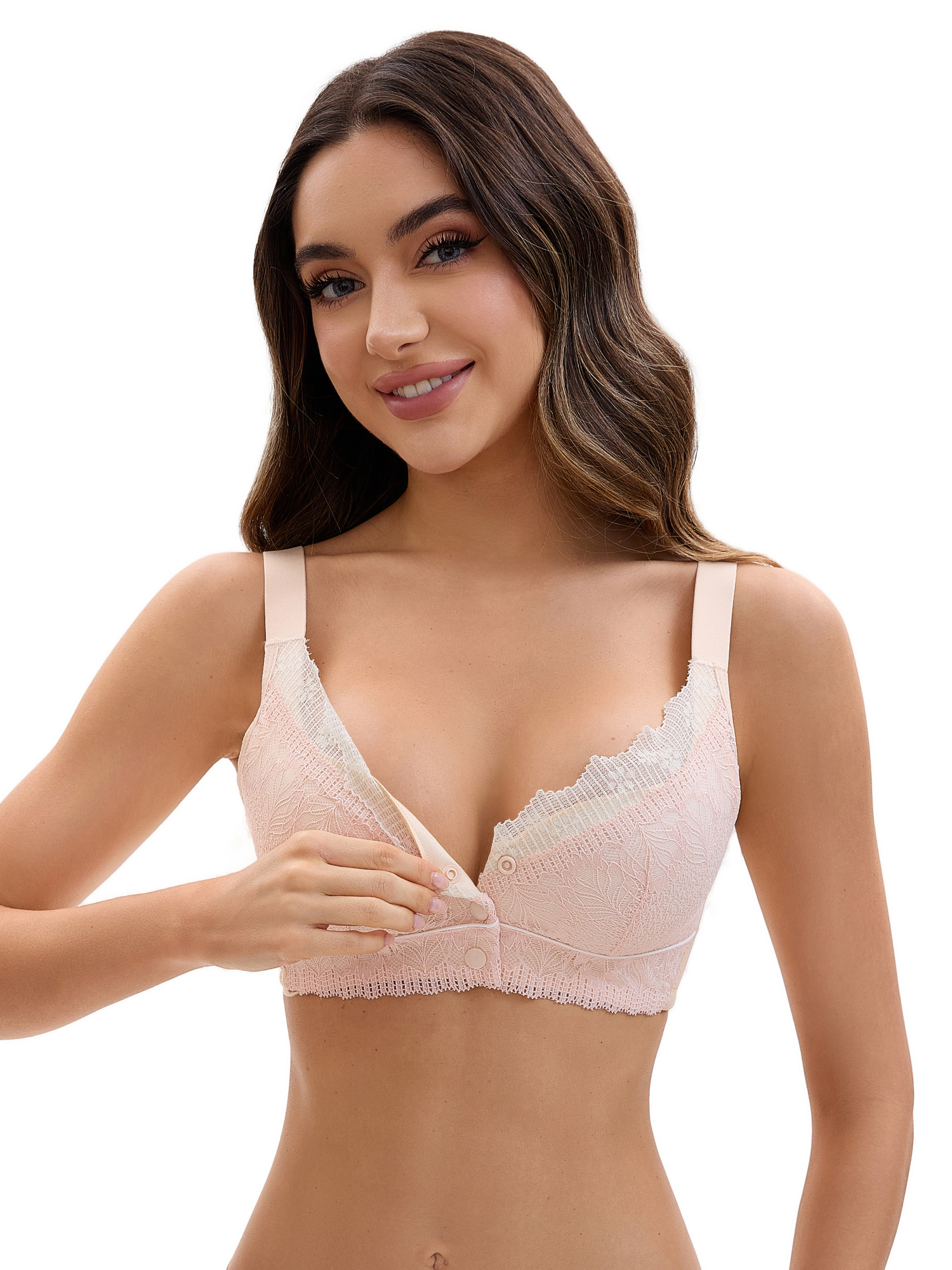 Unique Bargains Front Closure Full Coverage Wirefree Bras L Beige