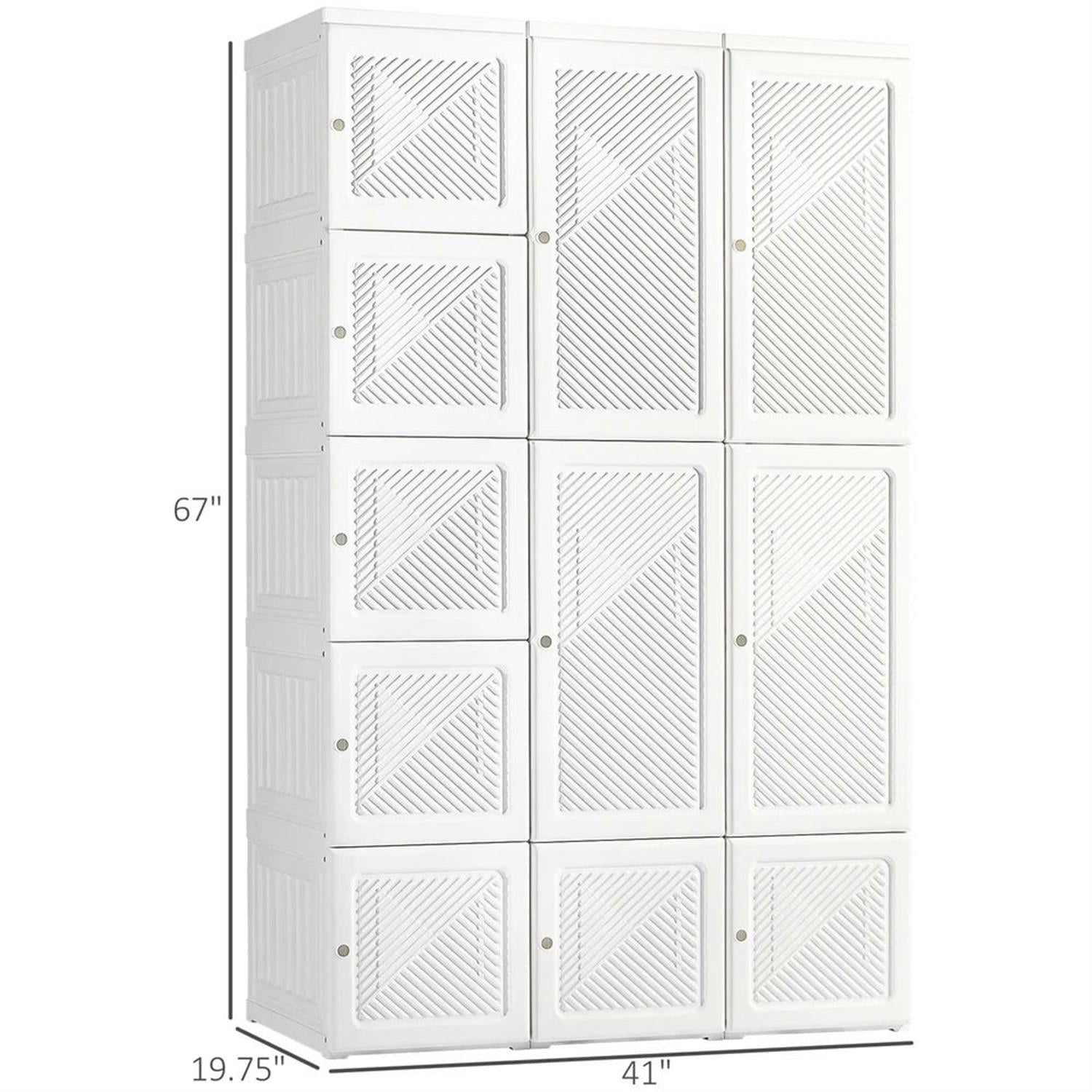 Demi Bonn Portable Floor Cabinet, Folding Bedroom Armoire with 8 Cube Compartments, 2 Hanging Rods and 11 Magnet Doors, Freestanding Clothes Storage Unit, White