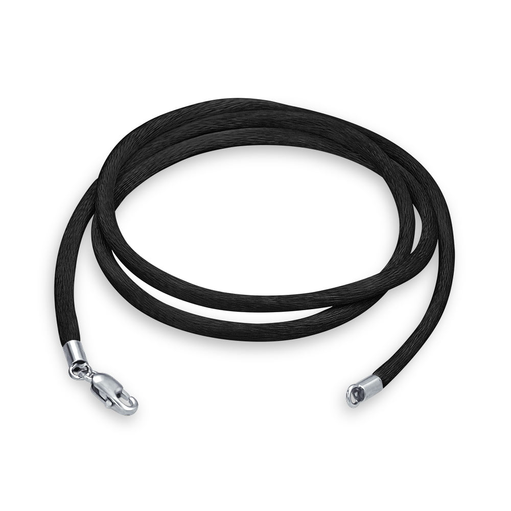 Unisex Genuine Black Leather Cord Necklace .925 Sterling Silver Clasp 18  Inch 