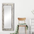 thumbnail image 3 of MAYEERTY 58"×24" Weathered White Solid Wood Wide-Frame Hollow Mirror Rustic Charm for Living Room, 3 of 4