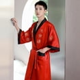 thumbnail image 3 of Vjnyvs Robe for Men Dragon Embroidered Rayon Silk Satin Yukata Pajamas Kimono Bathrobe Sleepwear Night Gown, 3 of 7