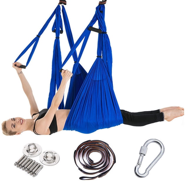 Juego completo de hamaca de yoga aérea de 6 asas, estilo no elástico, hamaca de fitness de gravedad inversa con extensión y placa para colgar