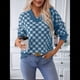 thumbnail image 4 of Suéter Corto A Cuadros para Mujer, Cuello en V, Larga, Jersey de Punto Azul L, 4 of 9