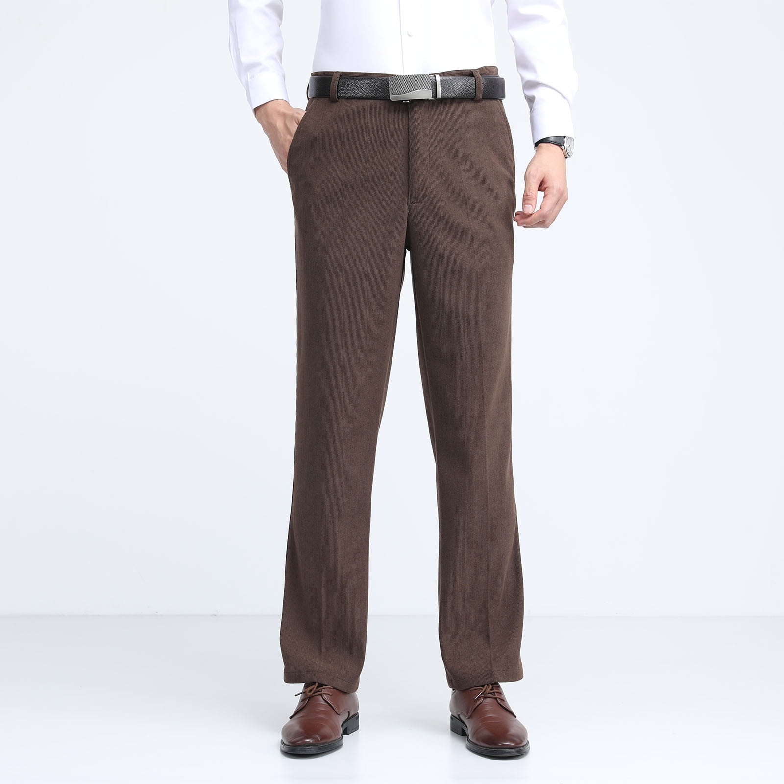 hotojiny Men's Corduroy Pants Vintage Regular Fit Work Business
