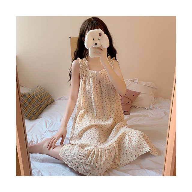 Vestido De Dormir Con Chaleco De Tira Ancha,Camisón Estampado Para Mujer Camisón Sin Mangas De Tira Ancha Ancha Vestido De Ropa De Dormir Con Volantes Anchos Estampado Rendimiento inigualable