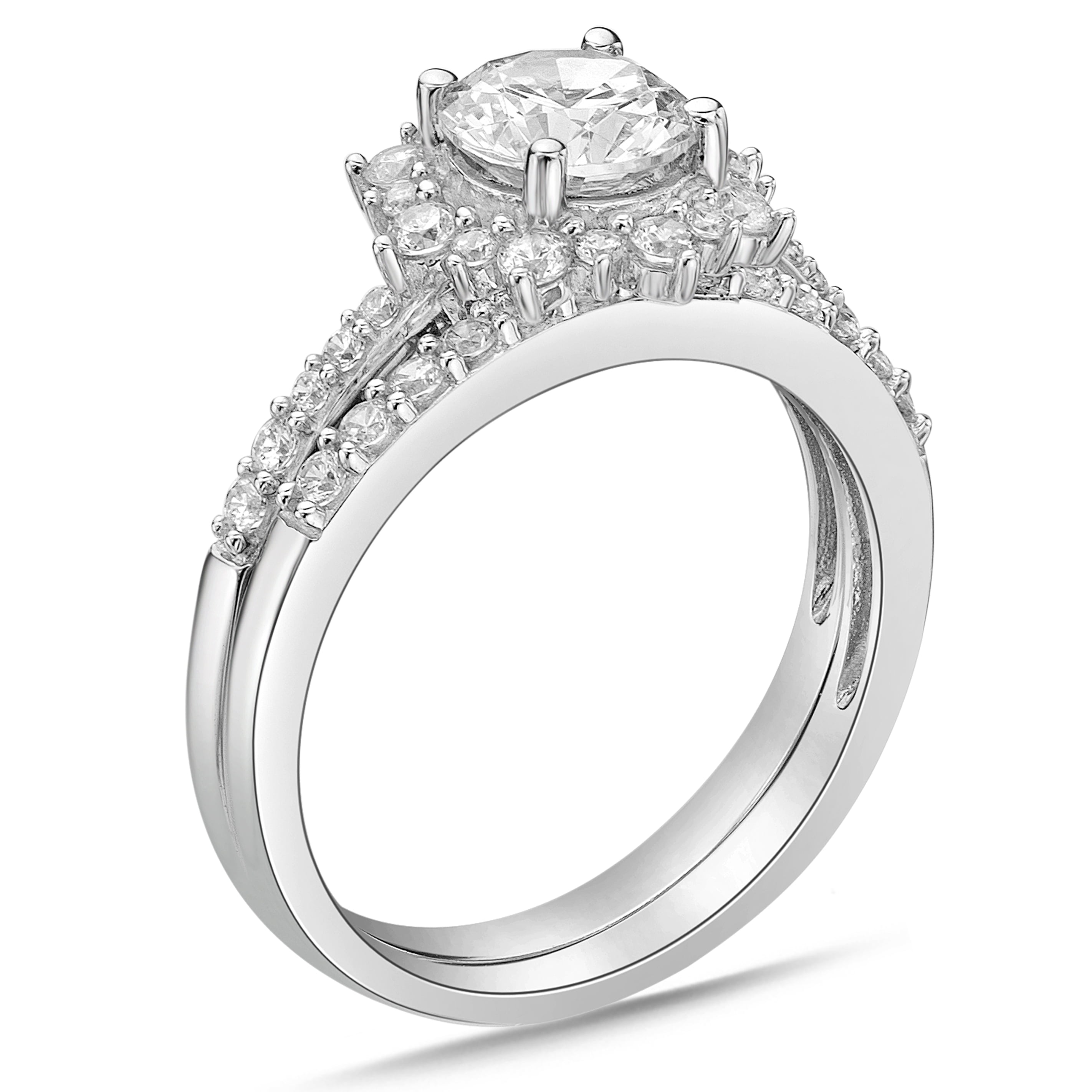 Sterling Silver Round Simulated Diamond Bridal Set Rings