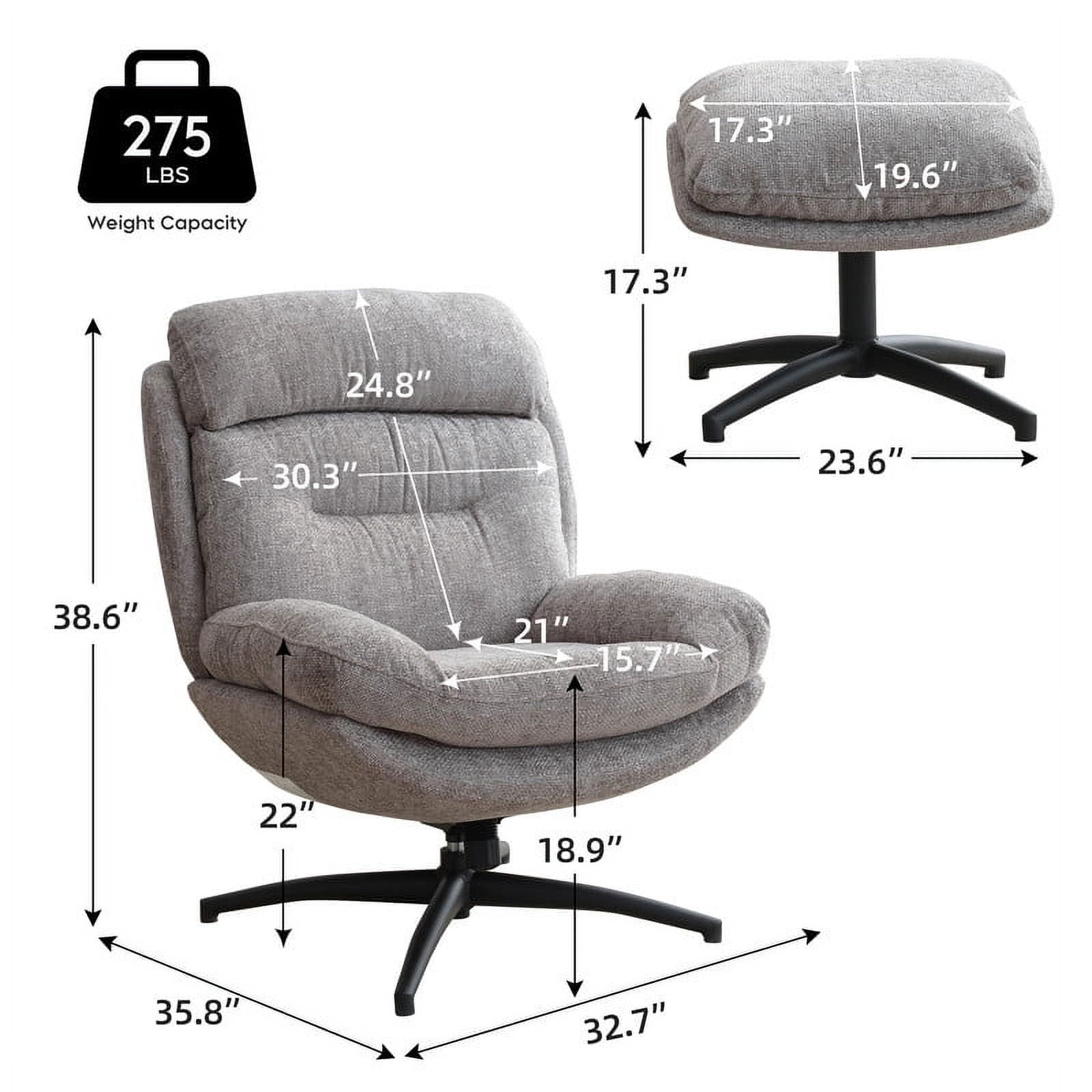 Comfort Stretch Gray Swivel Accent Chair with Ottoman Rocker Glider Chairs Ottoman Footrest Set