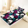 thumbnail image 4 of Castle Fairy Gothic Floral Skull Twin Sheets 3pcs,Flowers Rose Bedding,Ivory Magenta Black,1 Fitted Sheet,1 Flat Sheet and 1 Pillowcase, 4 of 6