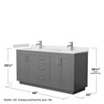 thumbnail image 5 of Wyndham Collection Miranda 66" Wood Double Bathroom Vanity in Gray/Nickel, 5 of 6