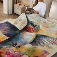 thumbnail image 2 of FCXZI Home Leisure Flannel Blanket Hummingbird Flowers Watercolor Soft Cozy 40*50in, 2 of 7