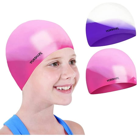 AIMTYD Bonnet de bain pour enfants (lot de 2), bonnet de bain imperméable  durable pour filles garçons adolescents tout-petits, ajustement confortable