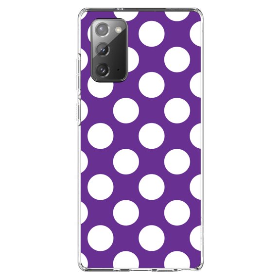 DistinctInk Clear Shockproof Hybrid Case for Galaxy Note 20 ULTRA (6.9" Screen) - TPU Bumper, Acrylic Back, Tempered Glass Screen Protector - White & Purple Polka Dots