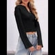 thumbnail image 4 of Suéteres Cortos para Mujer, con Botones, Larga, Cuello en V, Punto Acanalado, Corte Ajustado, Tops Cortos Negro M, 4 of 10