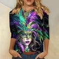 thumbnail image 2 of Penkiiy Carnival Blouse Women's Mardi Gras Fashion Printing Casual Round-Neck 3/4 Sleeve T-shirt Blouse L Purple, 2 of 5