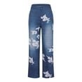 thumbnail image 4 of Dihao 2024 Womens Jeans Palazzo Pants Boho Floral Print Wide Leg High Waisted Lounge Jeans with Pockets Y2K Fashion Straight Stretch Denim Pants Comfy Lounge Butterfly Pattern Jeans, 4 of 6