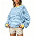 thumbnail image 6 of Resicozy Oversized Sweatshirt for Women Fall Striped Long Sleeve Shirt Crewneck Sweatshirts Y2K Workout Tops Sky Blue M, 6 of 7
