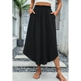 thumbnail image 3 of Shirred High Waist Curved Hem Midi Skirt for Women Mid-Calf Length Black X-Large, 3 of 5