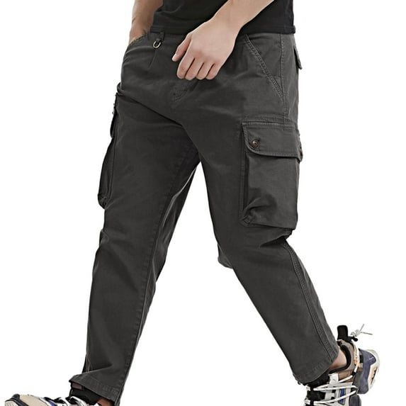 Lilgiuy Casual Jeans Fashion Pocket Trend Men's Micro Elastic Slim Men's Jeans Overalls Outdoor Straight Type Fitness Workout Cargo Pants