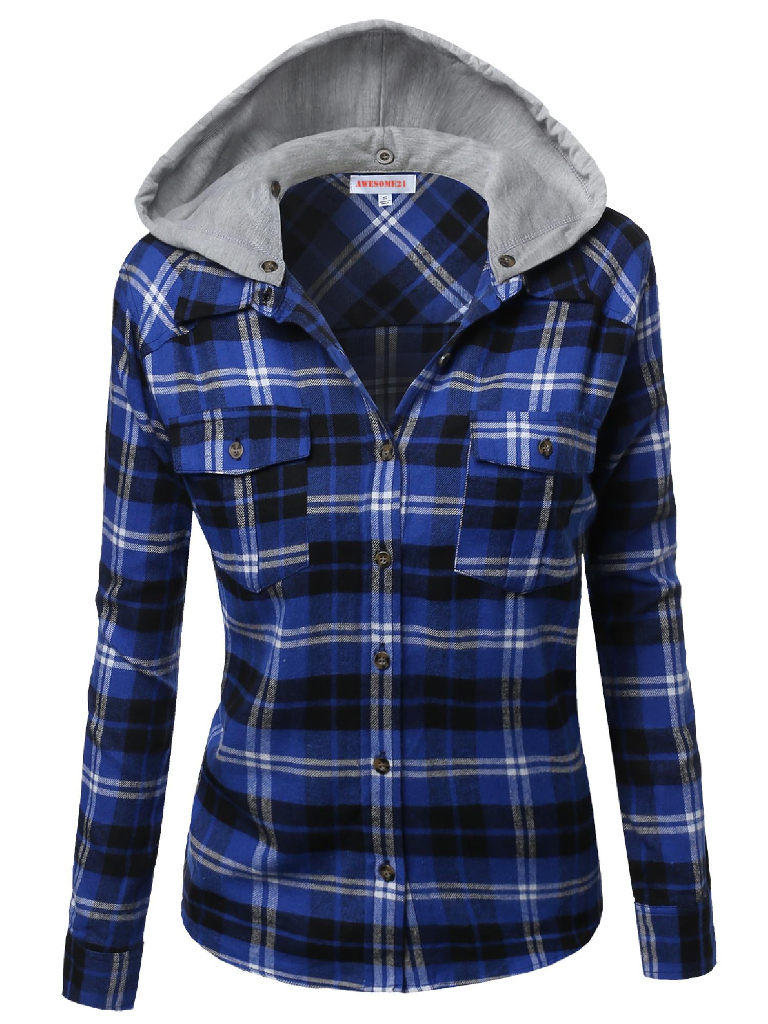 FashionOutfit Women's Super Soft Plaid Checker Detachable Hood Flannel ...