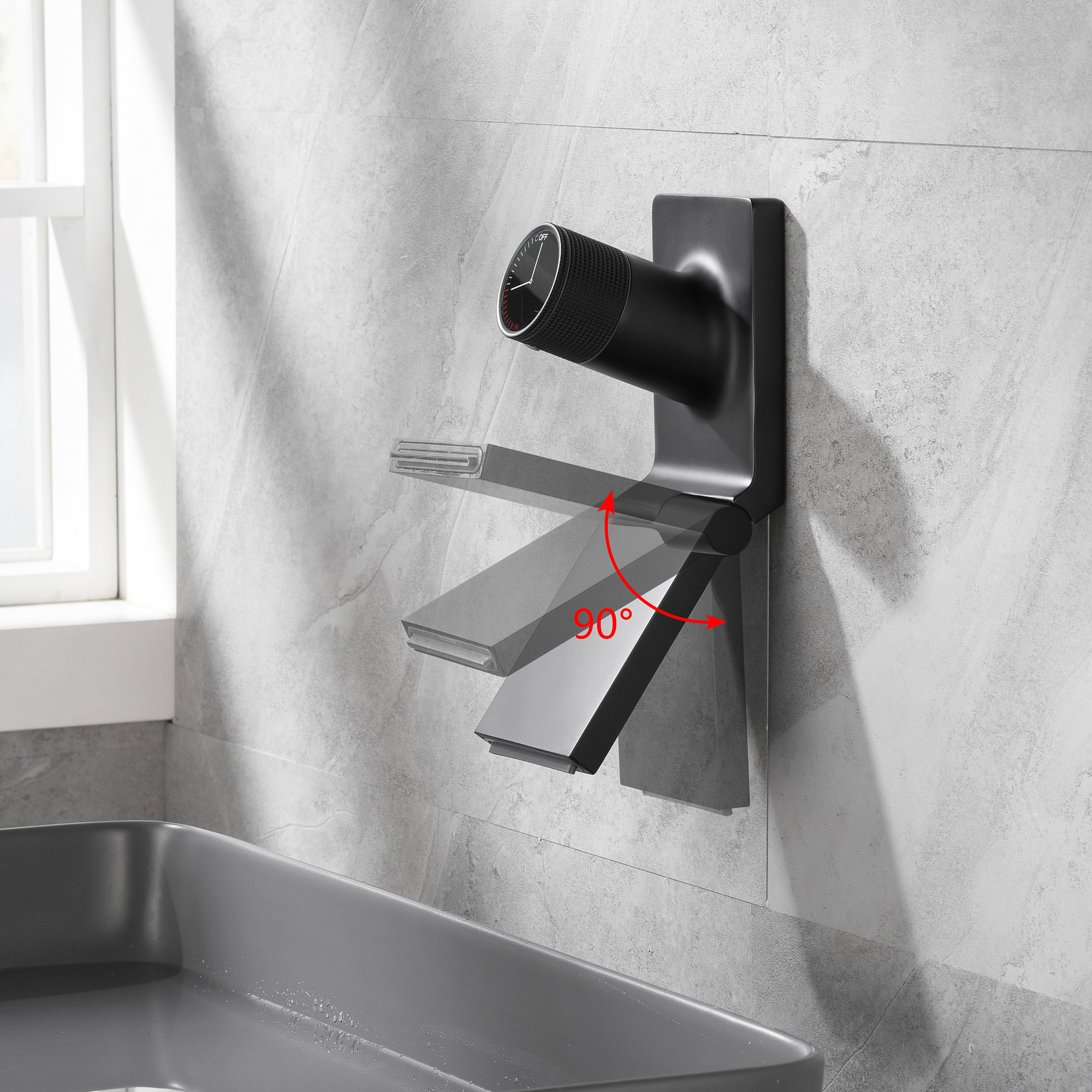 SUMERAIN Wall Mount Waterfall Bathroom Sink Faucet, Single Handle One Hole Vanity Faucet with Foldable Spout, Matte Black