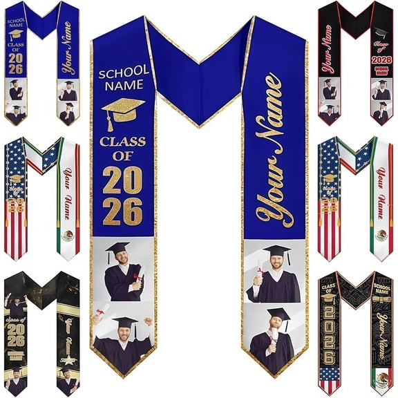 AWASD Graduation Stoles Class of 2026 Personalized Graduation Sash Stoles with Photo Name Customize Graduation Gifts for Women Men Graduation Season - Tie Scarf Yellow One Size