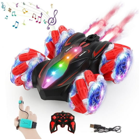 Darzheoy Gesture Sensing RC Stunt Car with Lights & Music, Hand Gesture Remote Control Car Toy with 360° Spins Gesture RC Spray Car Birthday Toys Gifts for 6-10 Year Old Boys