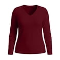 thumbnail image 7 of Lirrtw Women's Plus Size Long Sleeve Shirts Slim Fit V Neck Thermal Tight Tees Solid Color Basic Undershirt Fall Winter Base Layer(Red,4X-Large), 7 of 7