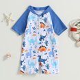 thumbnail image 3 of Fortune Unisex Toddler Rash Guard Baby Swimsuit Cute Dinosaur Print Short Sleeve Zipper Swimwear, 3 of 8