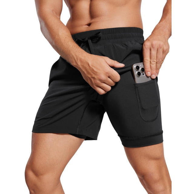 Shorts CRZ YOGA para Hombre 2 en 1 Secado Rápido 5" con Forro Negro Talle S