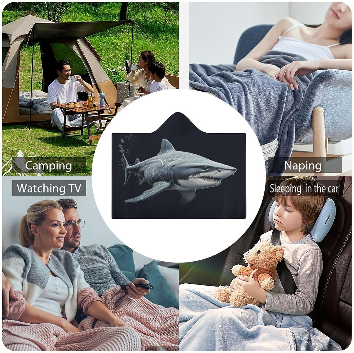 Shark Wearable Blanket Soft Cozy Plush Fleece Blanket Hoodie for Couch, Hooded Blanket Decorative for Shark Lovers