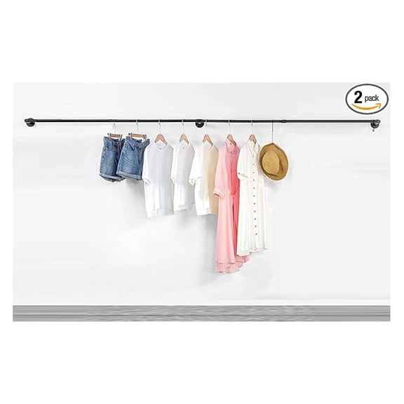 74.5" Super Long Industrial Pipe Clothing Rack 73 inch, Hanging Rod for Closet, Wall Mounted Multi Purpose (2)