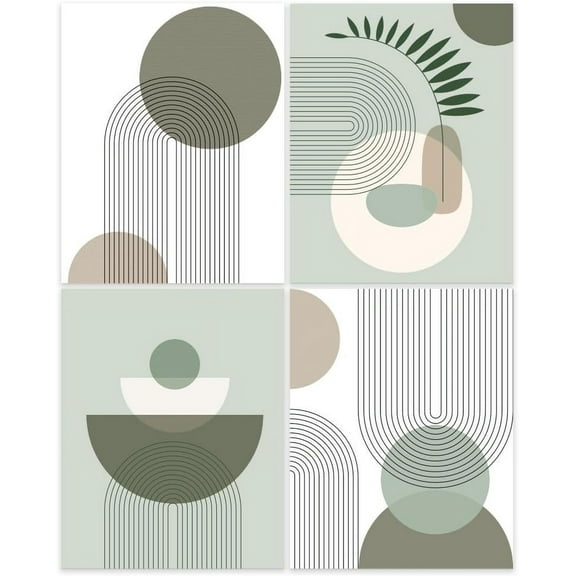 4Pcs Sage Green Wall Art Posters Green Boho Wall Art Decor Unframed Minimalist Wall Prints Geometric Line Leaf Sun Moon Wall Paintings for Home Room Office 13.78x11.02 Inch colorful DIY