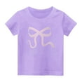 thumbnail image 2 of BLTIBY Girls Boys Summer Short Sleeve Top Child Kids Round Neck Bow Printed Cotton Shirts Toddler Infant Fashion Casual Loose Pullover Blouse Purple 11-12 Years, 2 of 3